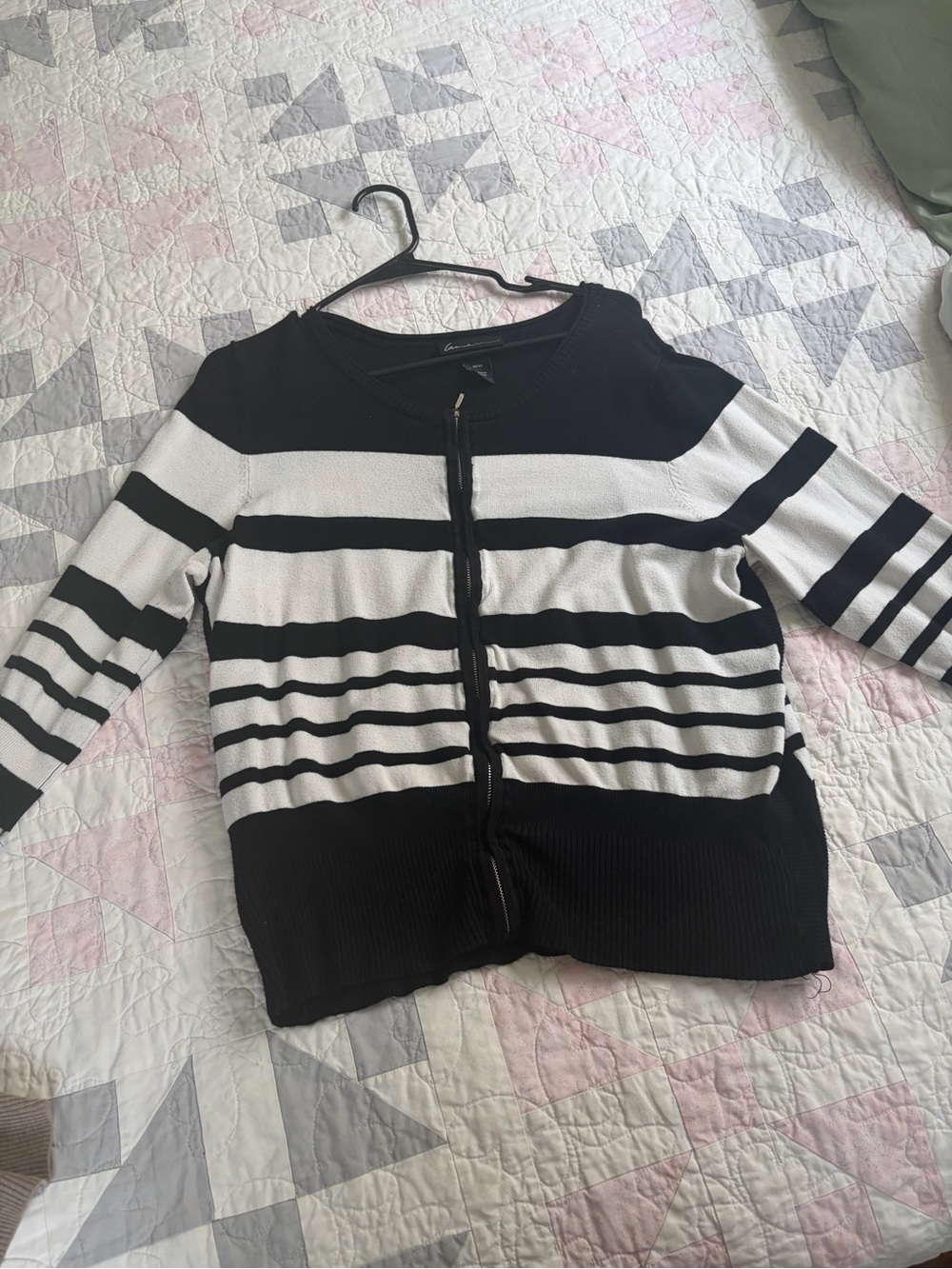 Lane Bryant Black & White Striped Zip-Front Sweater Cardigan